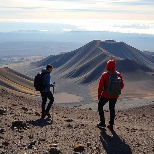 Escursionisti sull'Etna con vista sulla valle