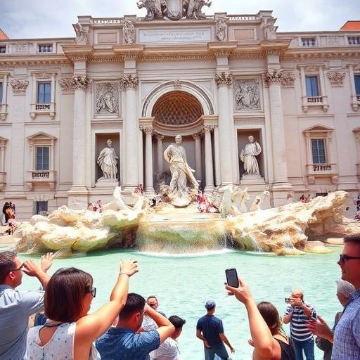 La Fontana di Trevi affollata di turisti che lanciano monete
