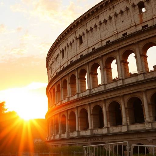 Veduta panoramica del Colosseo illuminato al tramonto